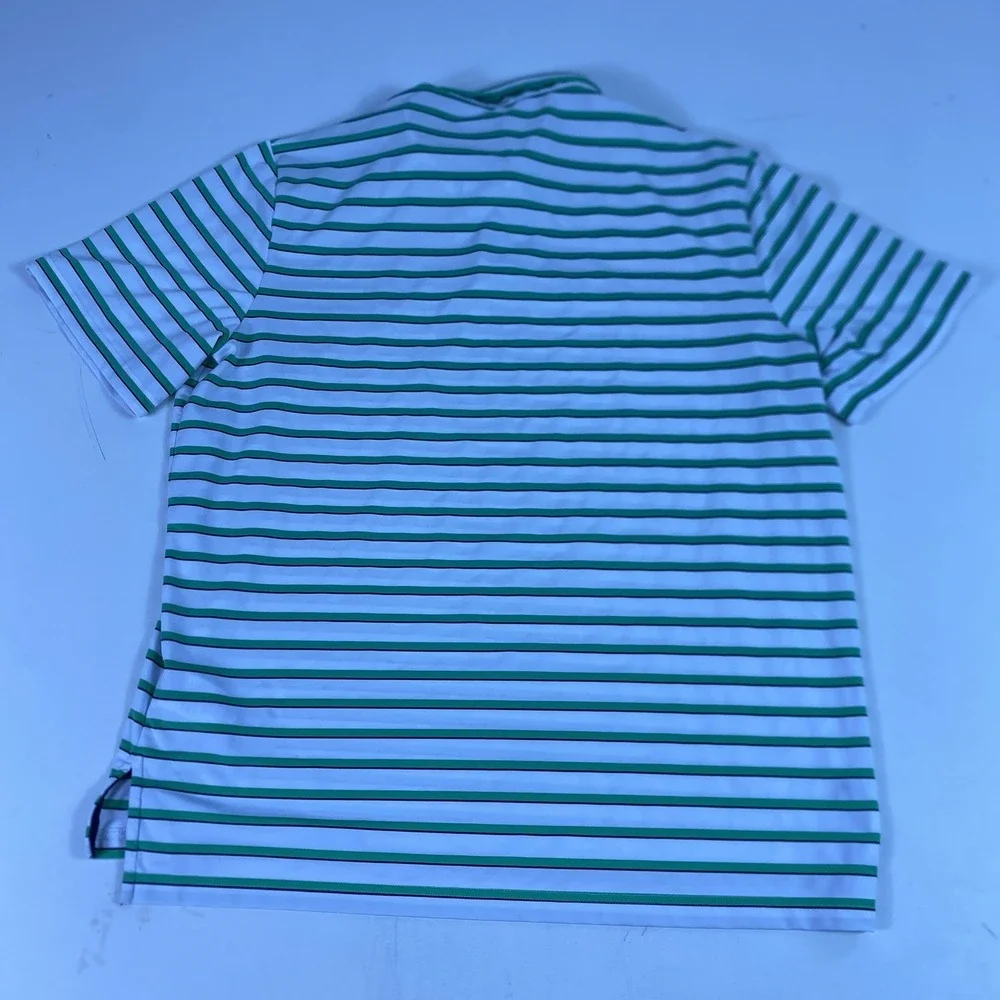 RLX Ralph Lauren Polo Shirt Mens Large White Green Stripe Performance Bear's Paw